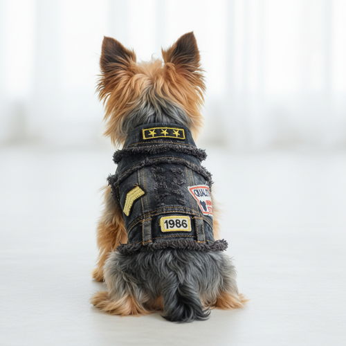 Yorkie in Denim Jacket