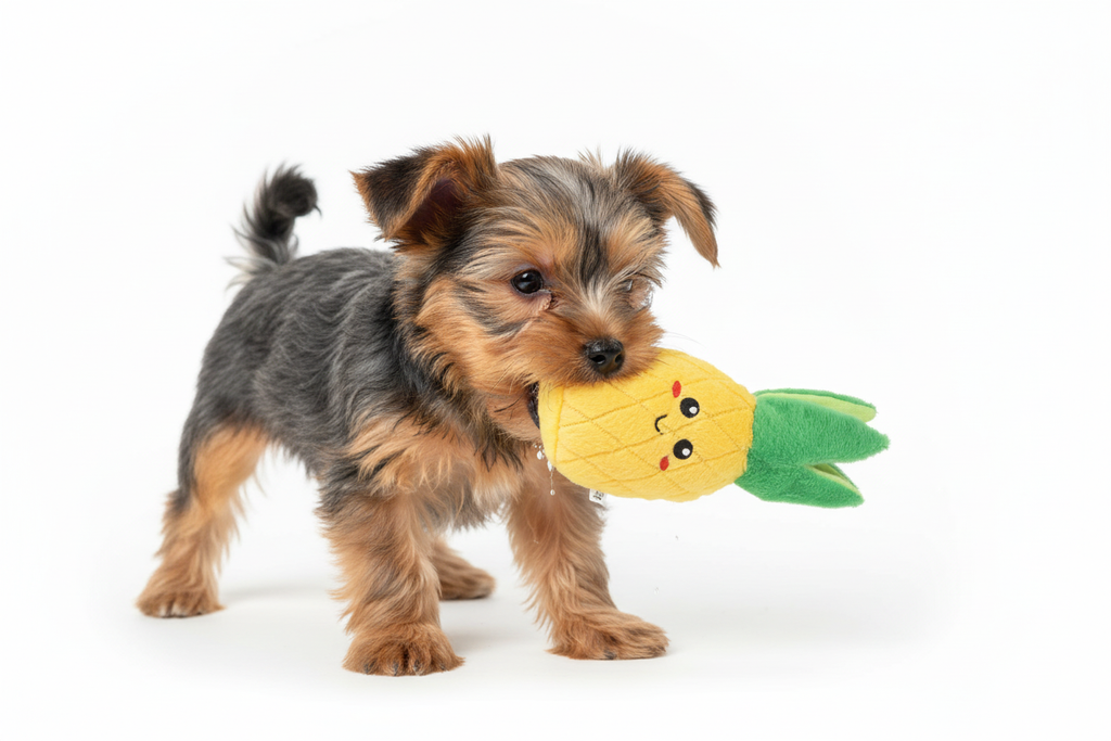 Yorkie Puppy Pulling Pineapple Plush Toy