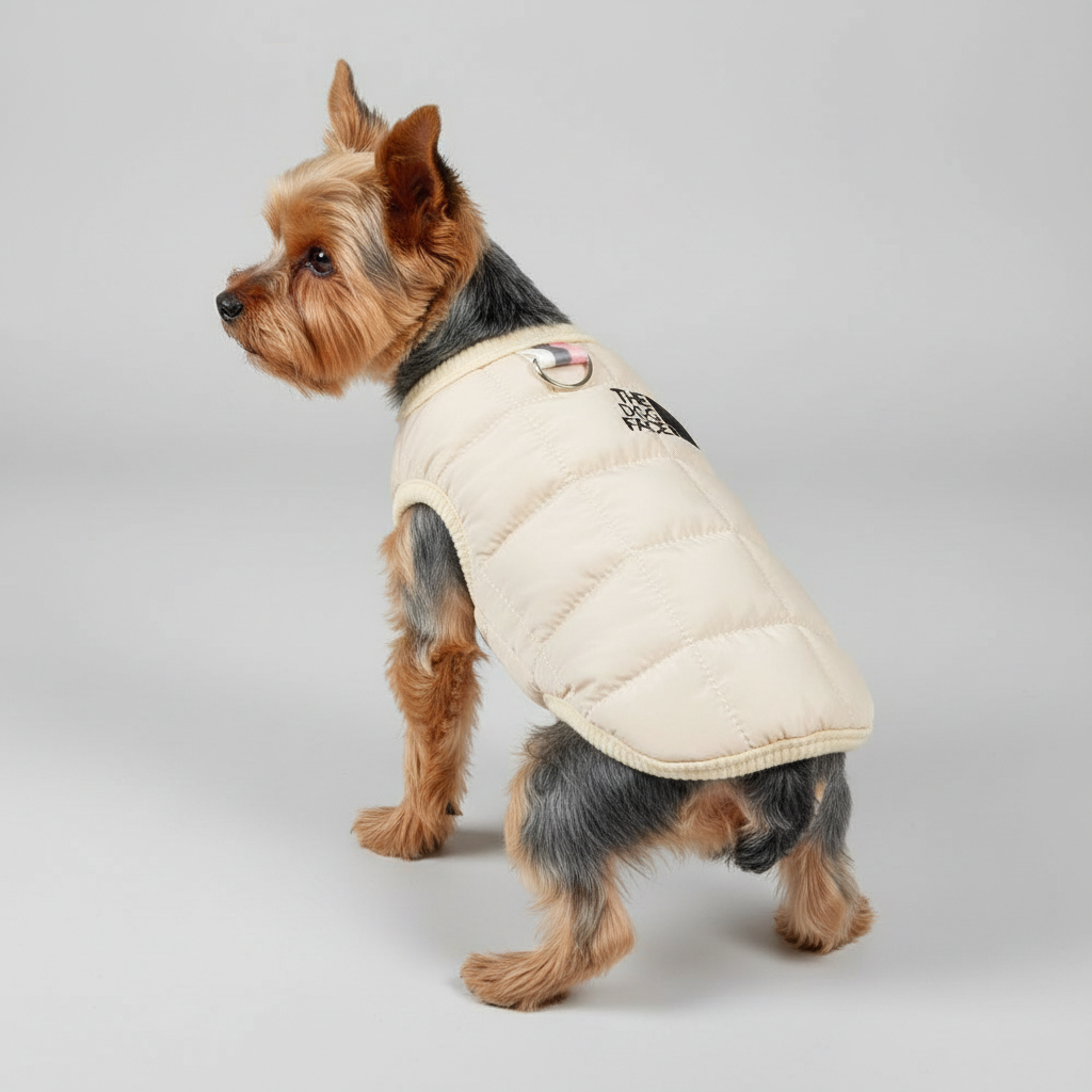 Yorkie wearing The Dog Face jacket