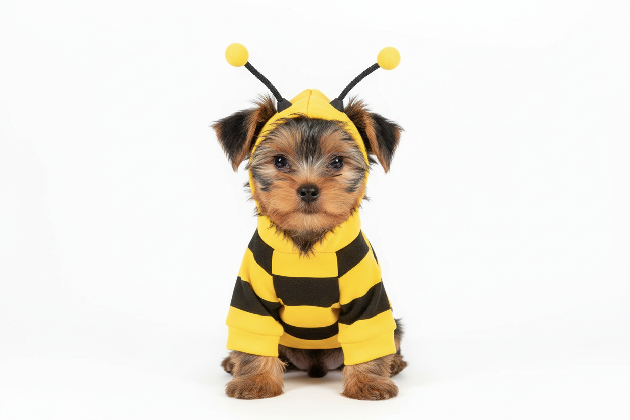 Yorkshire Terrier in bee hoodie