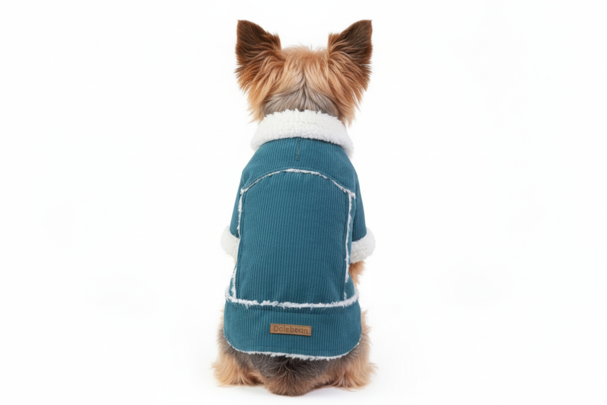 Yorkshire Terrier in green corduroy coat