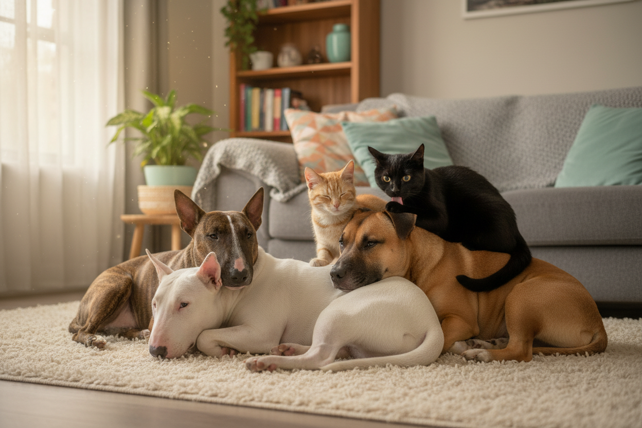 Your pets being affectionate in a cozy home