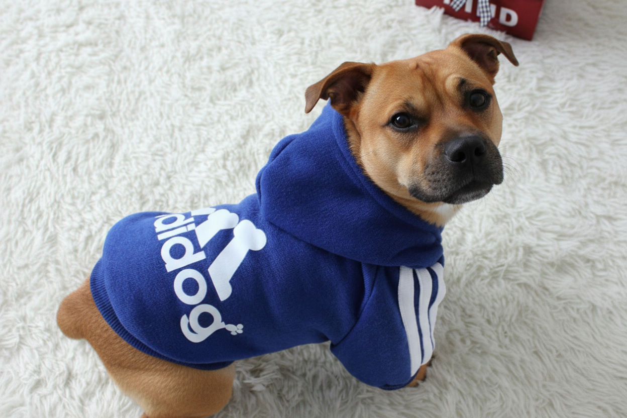 Your Staffie in blue Adidog hoodie